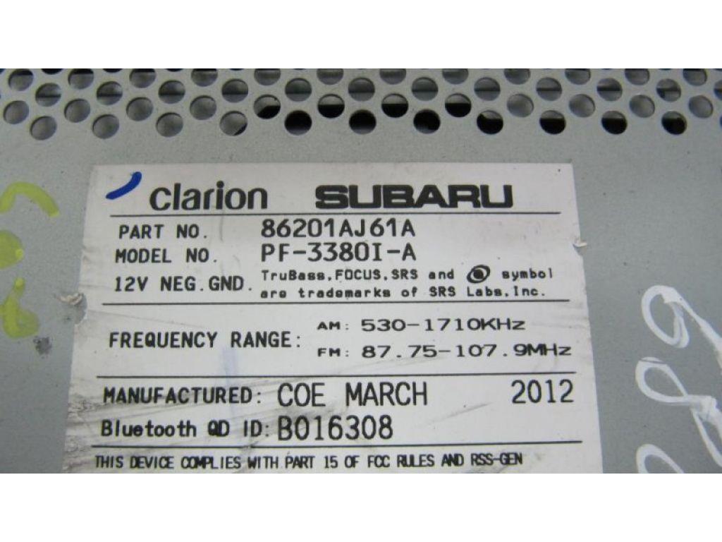 86201AJ61A | Магнитола SUBARU OUTBACK 09-14 BR - Фото 3