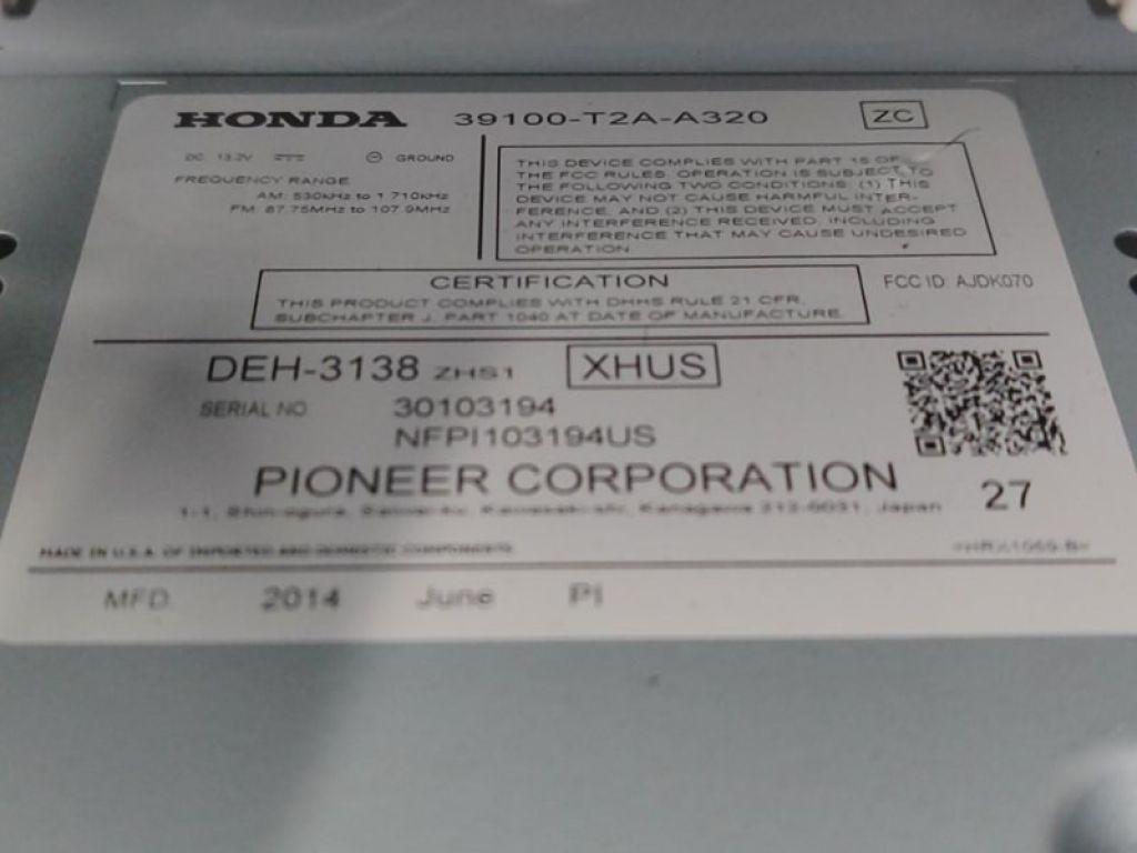 39171-T2A-A12 | магнітола HONDA ACCORD CR 13-18 - Фото 8