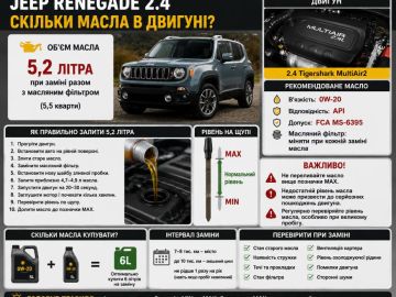 Jeep Renegade 2.4 сколько масла в двигателе?