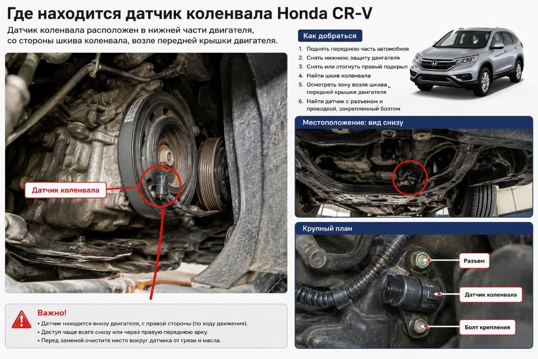 Где находится датчик коленвала Honda CR-V? - фото 1