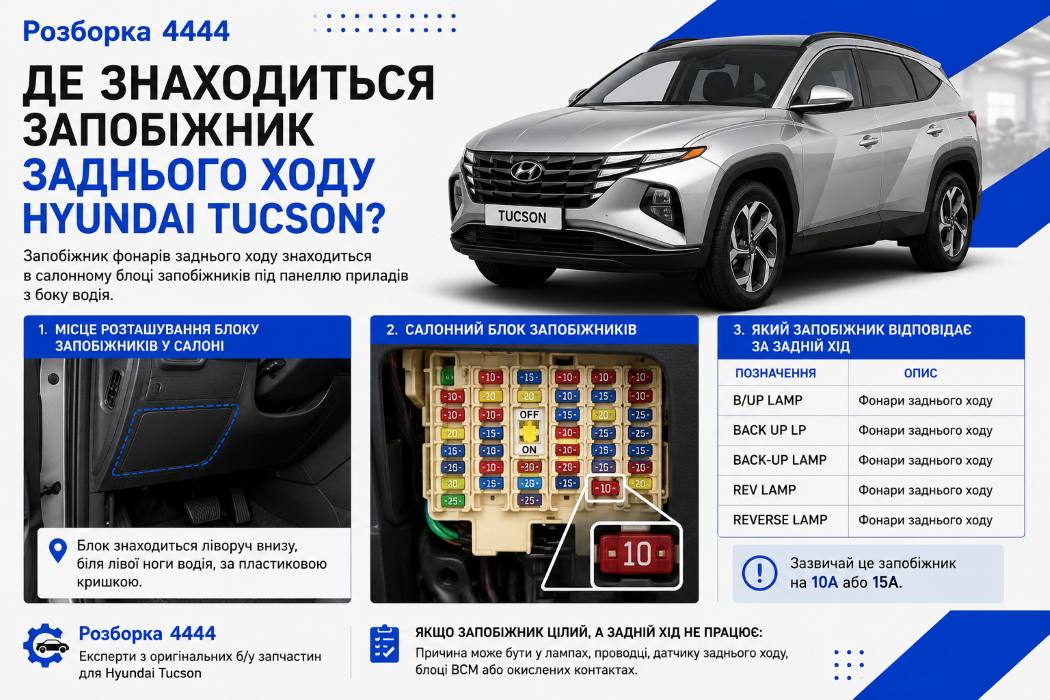 Где находится предохранитель заднего хода Hyundai Tucson? - фото 1