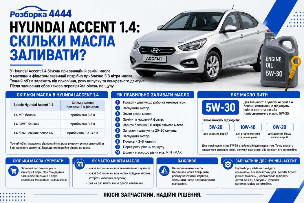 Hyundai Accent 1.4 сколько масла заливать? | Разборка 4444 - фото 1