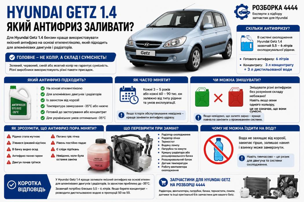 Hyundai Getz 1.4 какой антифриз заливать? | Разборка 4444 - фото 1