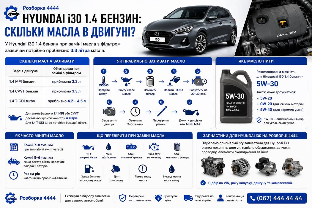 Hyundai i30 1.4 бензин сколько масла в двигателе? - фото 1