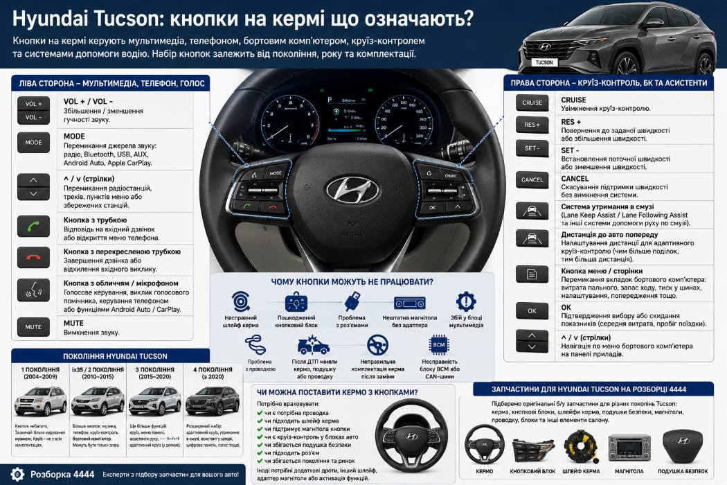 Hyundai Tucson кнопки на руле что означают? - фото 1
