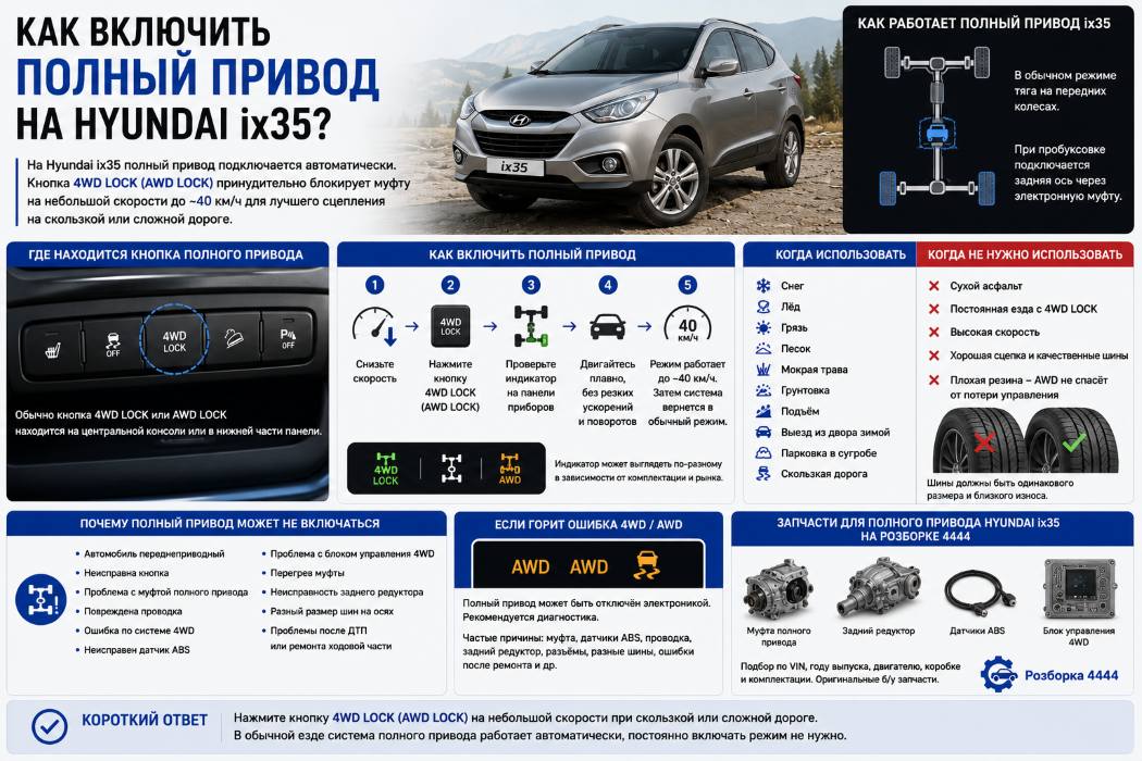 Как включить полный привод на Hyundai ix35? - фото 1