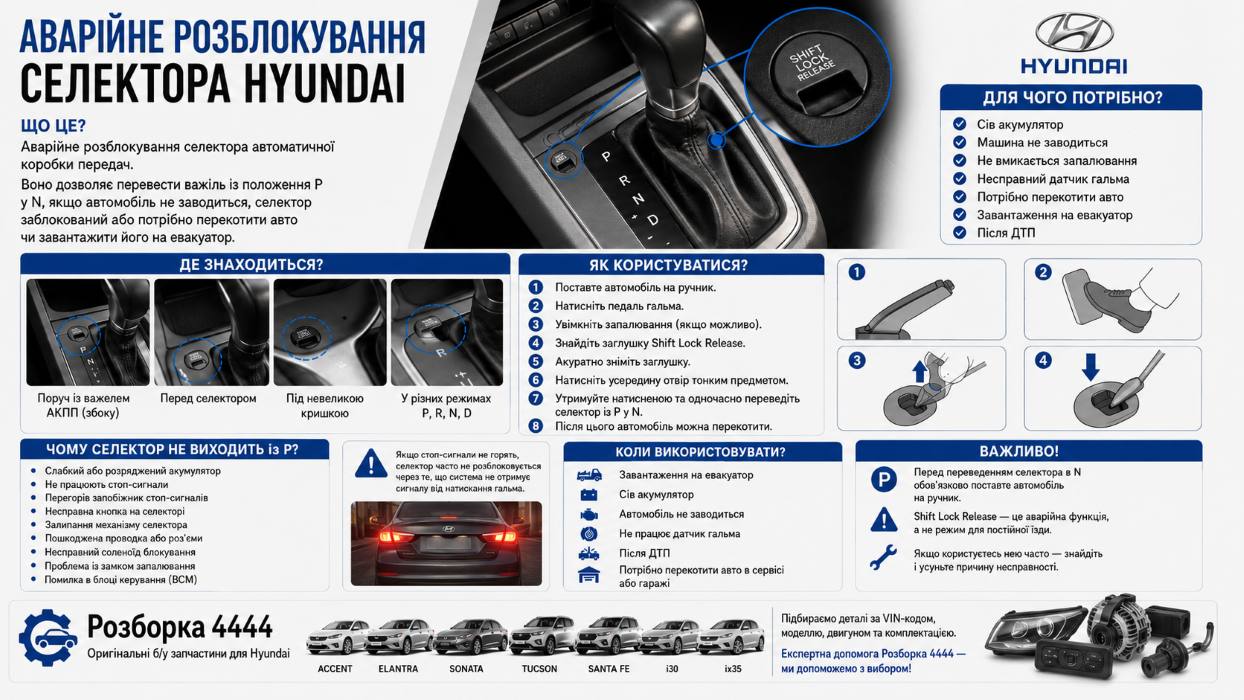 Shift Lock Release Hyundai что это? | Разборка 4444 - фото 1