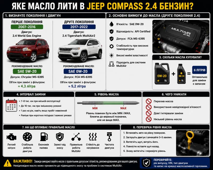 Какое масло лить в Jeep Compass 2.4 бензин? - фото 1